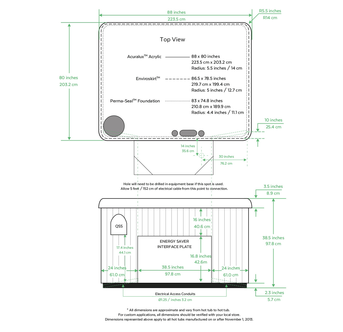 Exterior Dimensions - 6 Person Hybrid Hot Tub