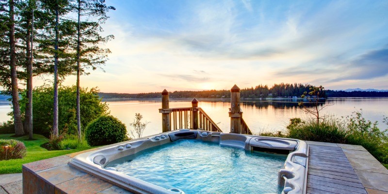 hot tub overlooking lake