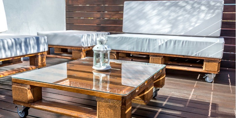 Modern industrial wood patio set