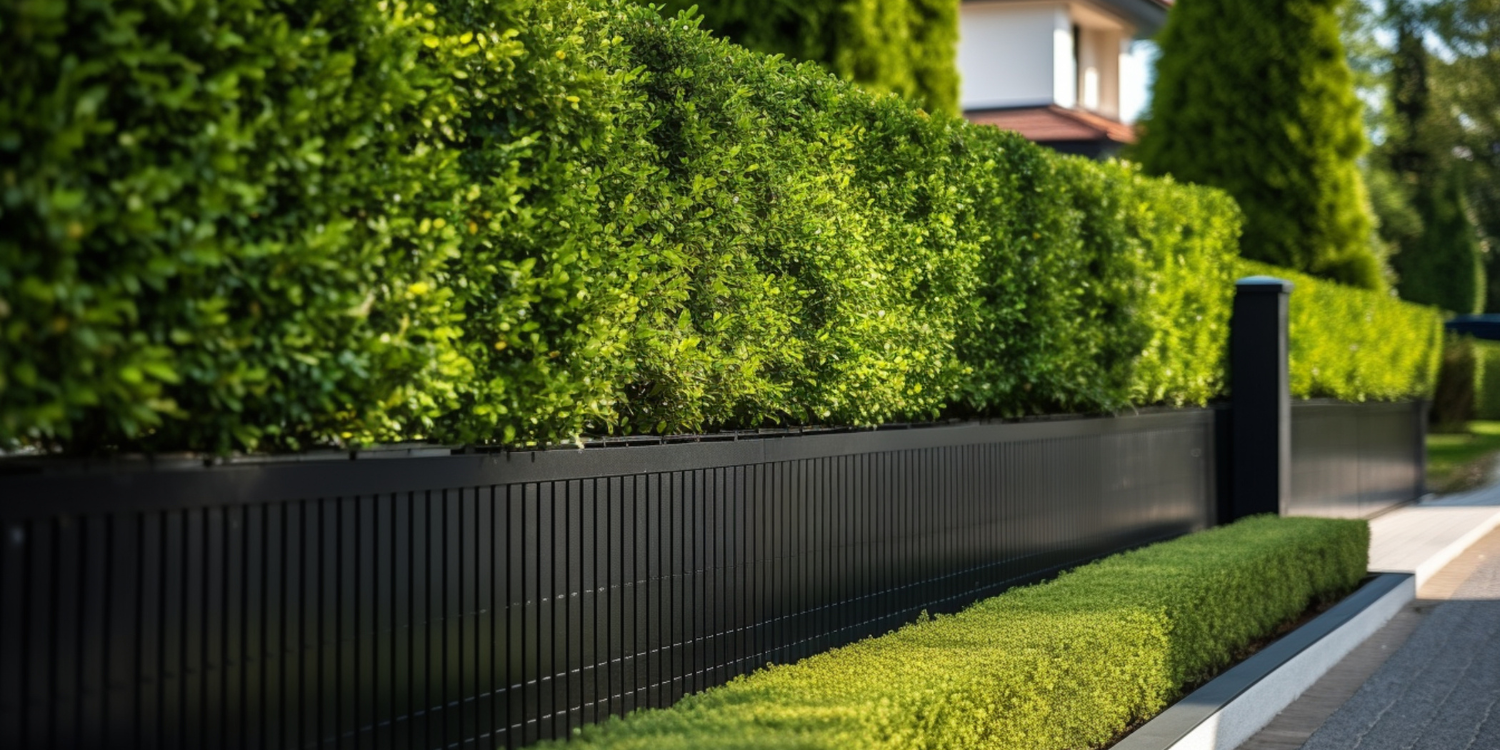 Privacy Fence in black with greenery - How to Landscape for Hot Tub Privacy: Tips, Tricks & More 